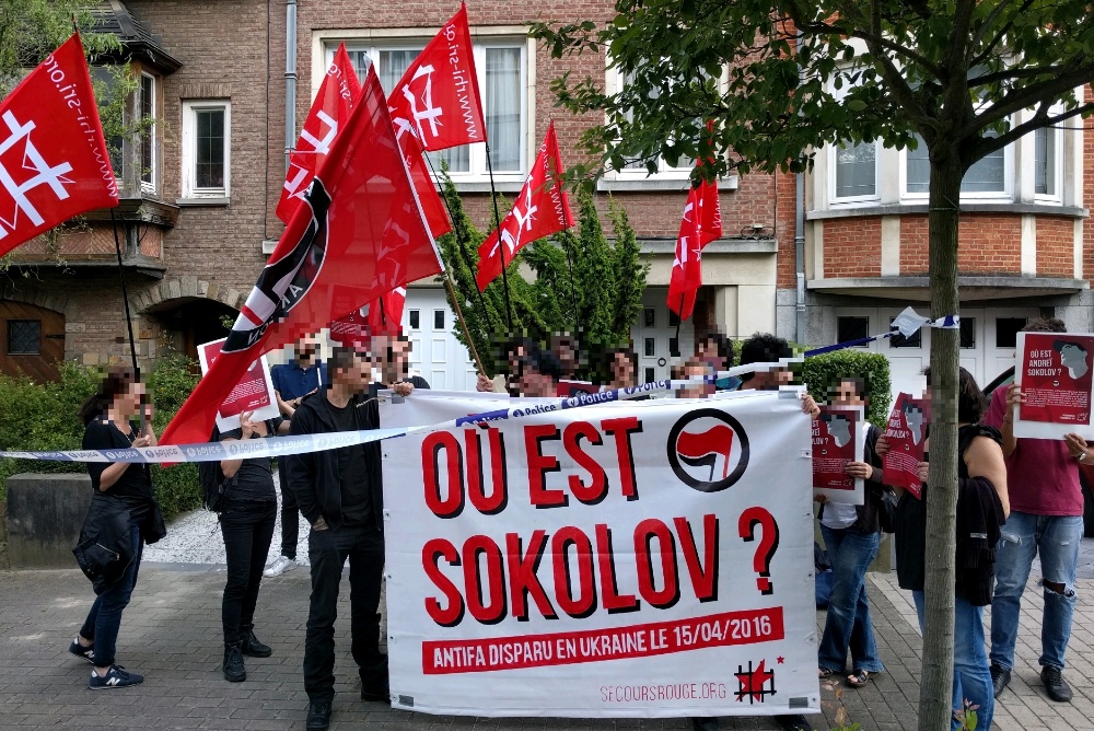 Rassemblement devant l'ambassade d'Ukraine à Bruxelles le 15 juillet.